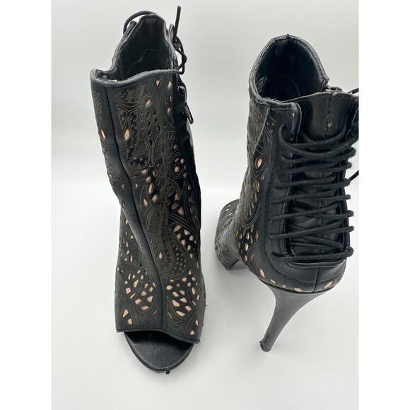 Steve Madden Korsett Black Leather Booties Size 8 - Picture 2 of 6